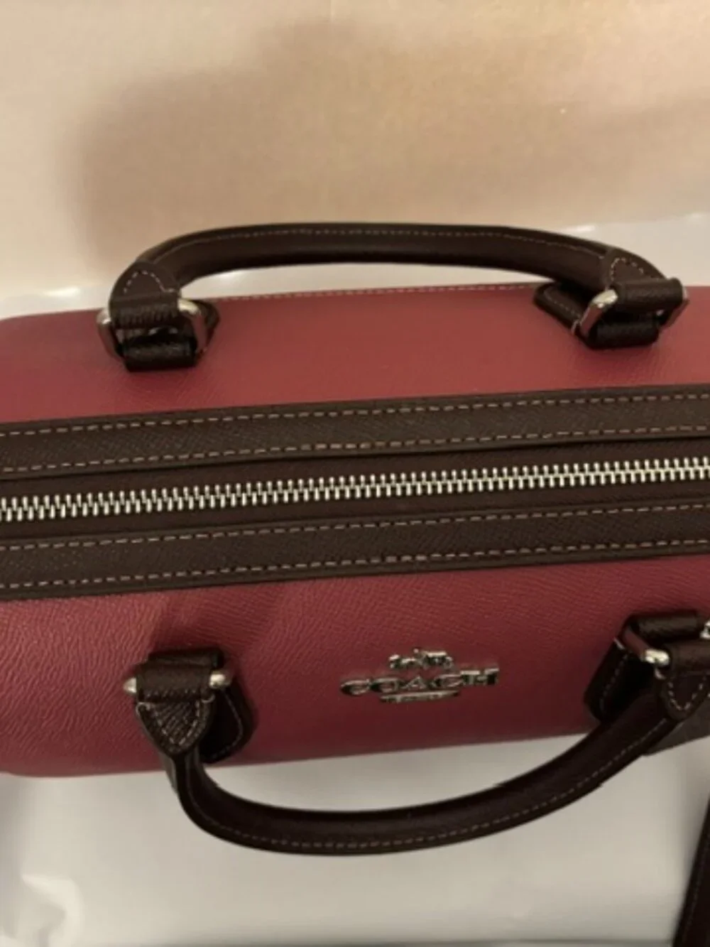 Coach NWOT Rowan Leather Satchel Raspberry Pink/Brown Adjustable Crossbody Strap